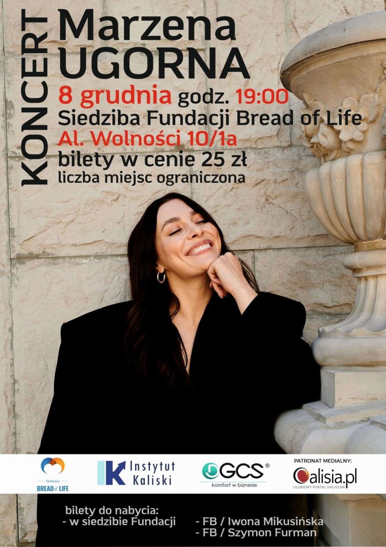 Plakat promujący koncert Marzeny Ugornej w Kaliszu