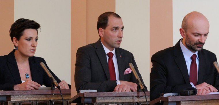 Od lewej: radna TdK Magdalena Spychalska, wiceprezydent Piotr Kościelny i radny PO Sławomir Chrzanowski